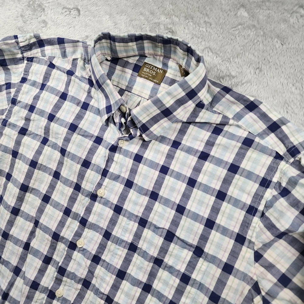 Gitman Bros Shirt Mens Large Blue Plaid Long Sleeve Button Down USA Cotton